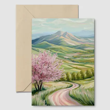 Cherry Blossom Tree Spring Valley Mountain Landscape