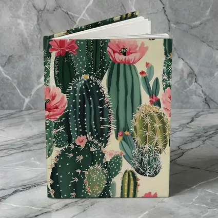 Flowering Cactus Pattern Green Pink Botanical