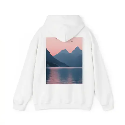 Pink Sunset Mountain Lake Birds Minimalist
