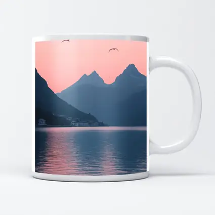 Pink Sunset Mountain Lake Birds Minimalist