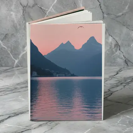 Pink Sunset Mountain Lake Birds Minimalist