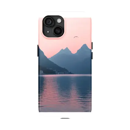 Pink Sunset Mountain Lake Birds Minimalist