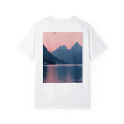 Pink Sunset Mountain Lake Birds Minimalist