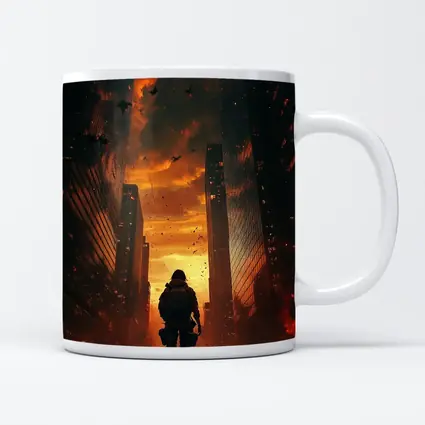 Soldier Standing In Burning City Streets