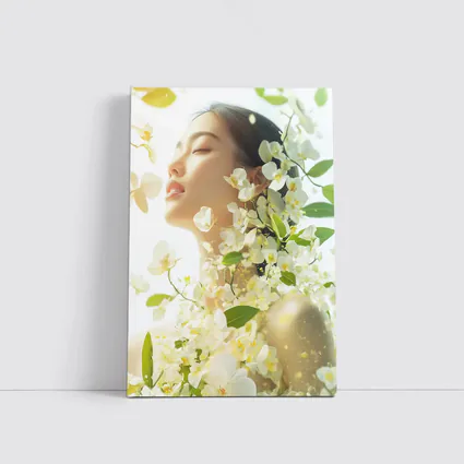 Asian Woman Portrait White Orchids Floral