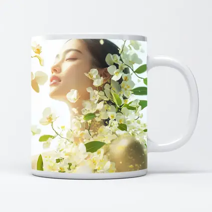 Asian Woman Portrait White Orchids Floral