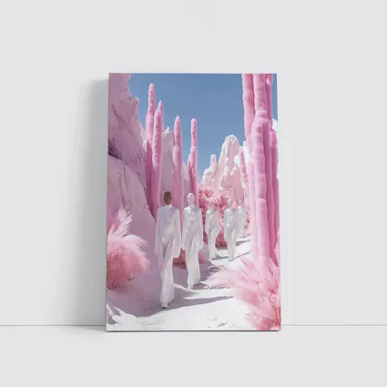 Surreal Pink Desert Figures White Landscape