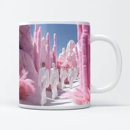 Surreal Pink Desert Figures White Landscape