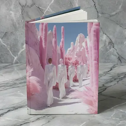 Surreal Pink Desert Figures White Landscape