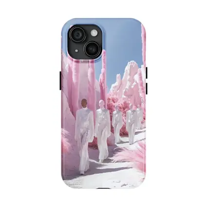 Surreal Pink Desert Figures White Landscape