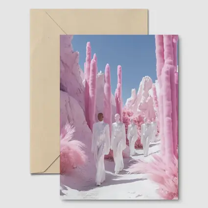 Surreal Pink Desert Figures White Landscape