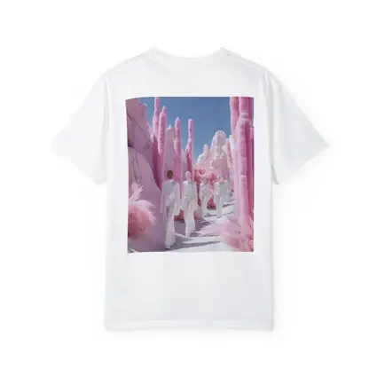Surreal Pink Desert Figures White Landscape