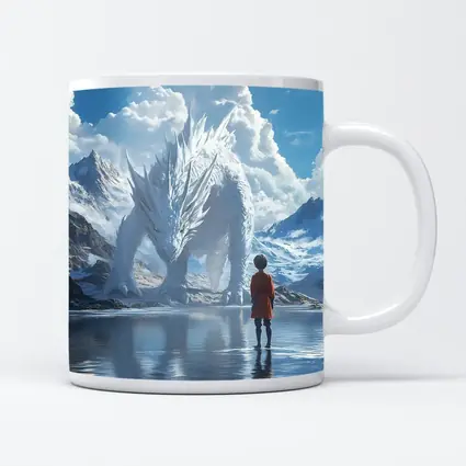 Boy Facing White Dragon Snowy Mountains