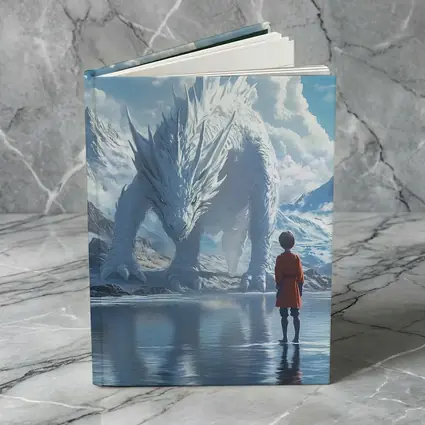 Boy Facing White Dragon Snowy Mountains