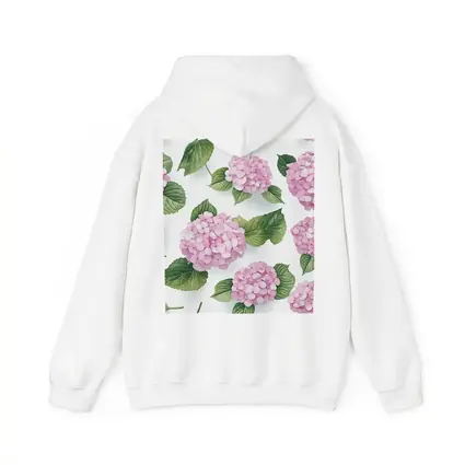 Pink Hydrangea Flowers Green Leaves White Background