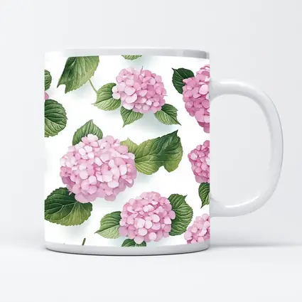Pink Hydrangea Flowers Green Leaves White Background