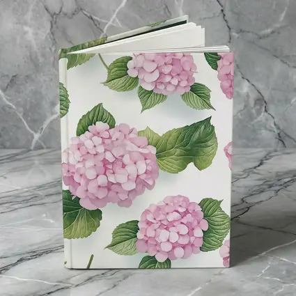 Pink Hydrangea Flowers Green Leaves White Background