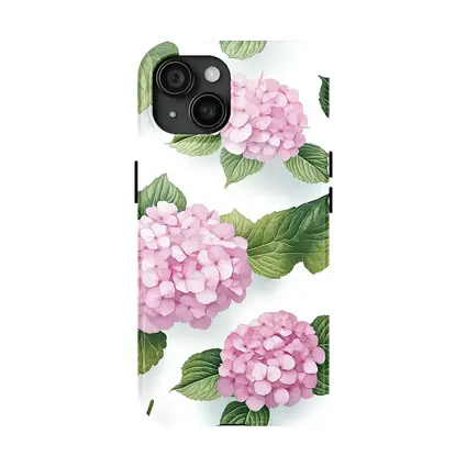 Pink Hydrangea Flowers Green Leaves White Background