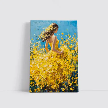 Woman in Yellow Dress Among Wildflowers
