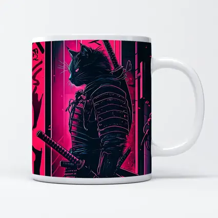 Black Cat Samurai Neon Pink City Night