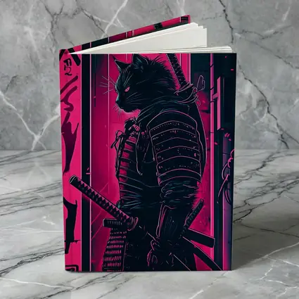 Black Cat Samurai Neon Pink City Night