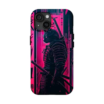 Black Cat Samurai Neon Pink City Night