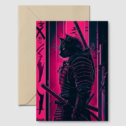 Black Cat Samurai Neon Pink City Night