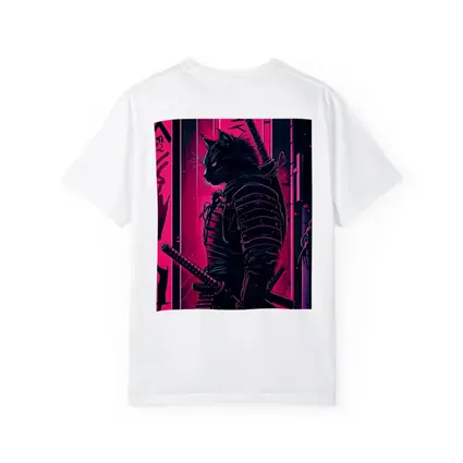 Black Cat Samurai Neon Pink City Night