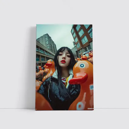 Girl Surrounded By Rubber Ducks Urban Street