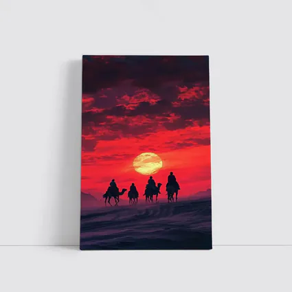 Camel Caravan Silhouette Red Desert Sunset