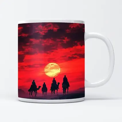 Camel Caravan Silhouette Red Desert Sunset
