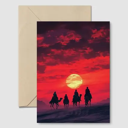 Camel Caravan Silhouette Red Desert Sunset
