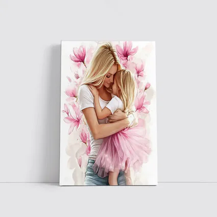 Mother Daughter Hug Pink Magnolia Flowers