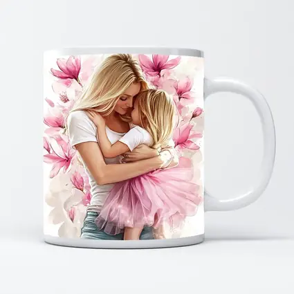 Mother Daughter Hug Pink Magnolia Flowers