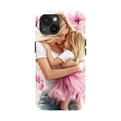 Mother Daughter Hug Pink Magnolia Flowers