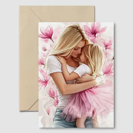 Mother Daughter Hug Pink Magnolia Flowers