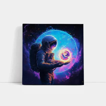 Astronaut Holding Glowing Earth in Space