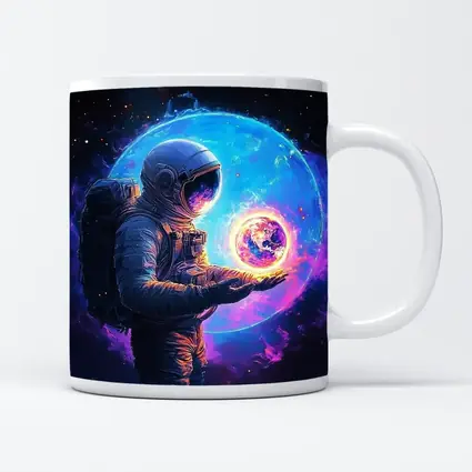 Astronaut Holding Glowing Earth in Space