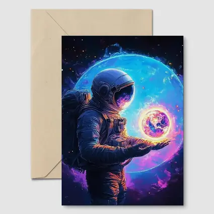 Astronaut Holding Glowing Earth in Space