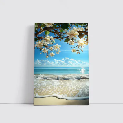 Plumeria Flowers Over Tropical Beach Ocean