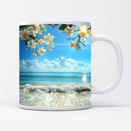 Plumeria Flowers Over Tropical Beach Ocean
