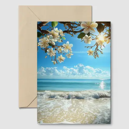 Plumeria Flowers Over Tropical Beach Ocean