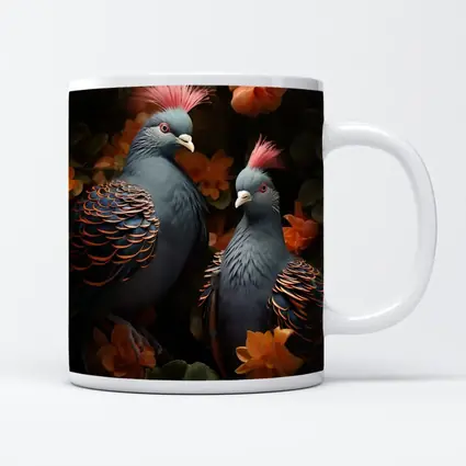 Two Victoria Crowned Pigeons Among Orange Flowers