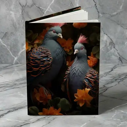 Two Victoria Crowned Pigeons Among Orange Flowers