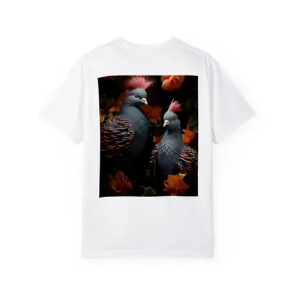 Two Victoria Crowned Pigeons Among Orange Flowers