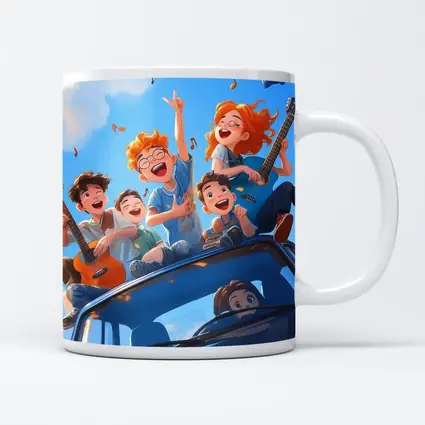 Happy Kids Playing Music On Blue Car