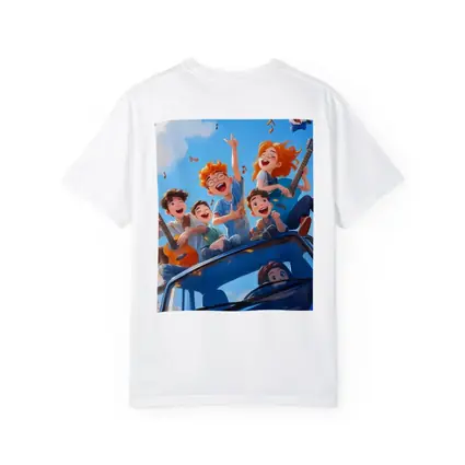 Happy Kids Playing Music On Blue Car