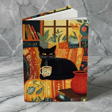 Black Cat Cozy Reading Room Illustration Art