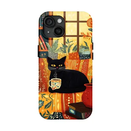 Black Cat Cozy Reading Room Illustration Art