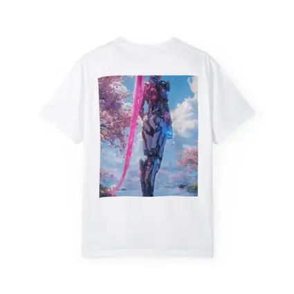 Cyberpunk Robot Girl Cherry Blossom Garden